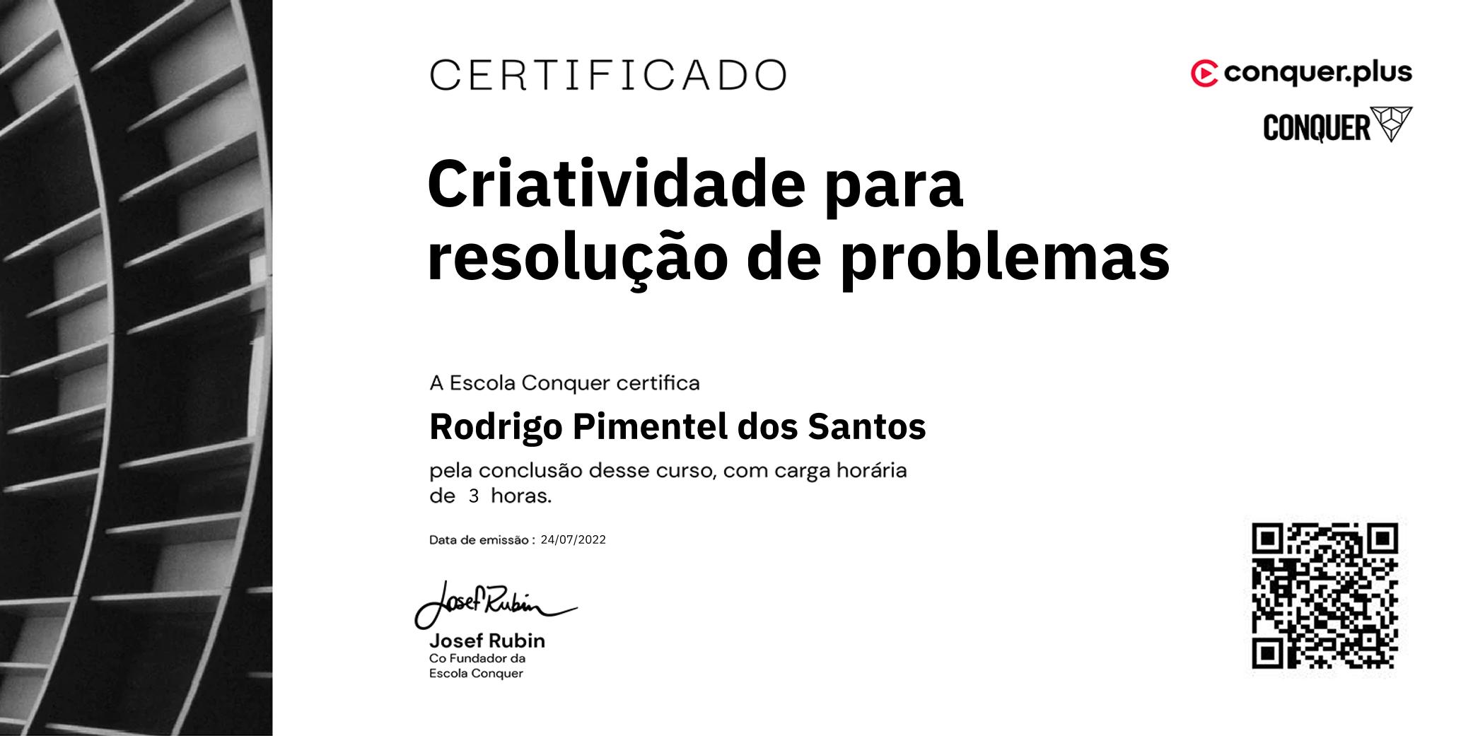 Certificado de Criatividade para resolução de problemas